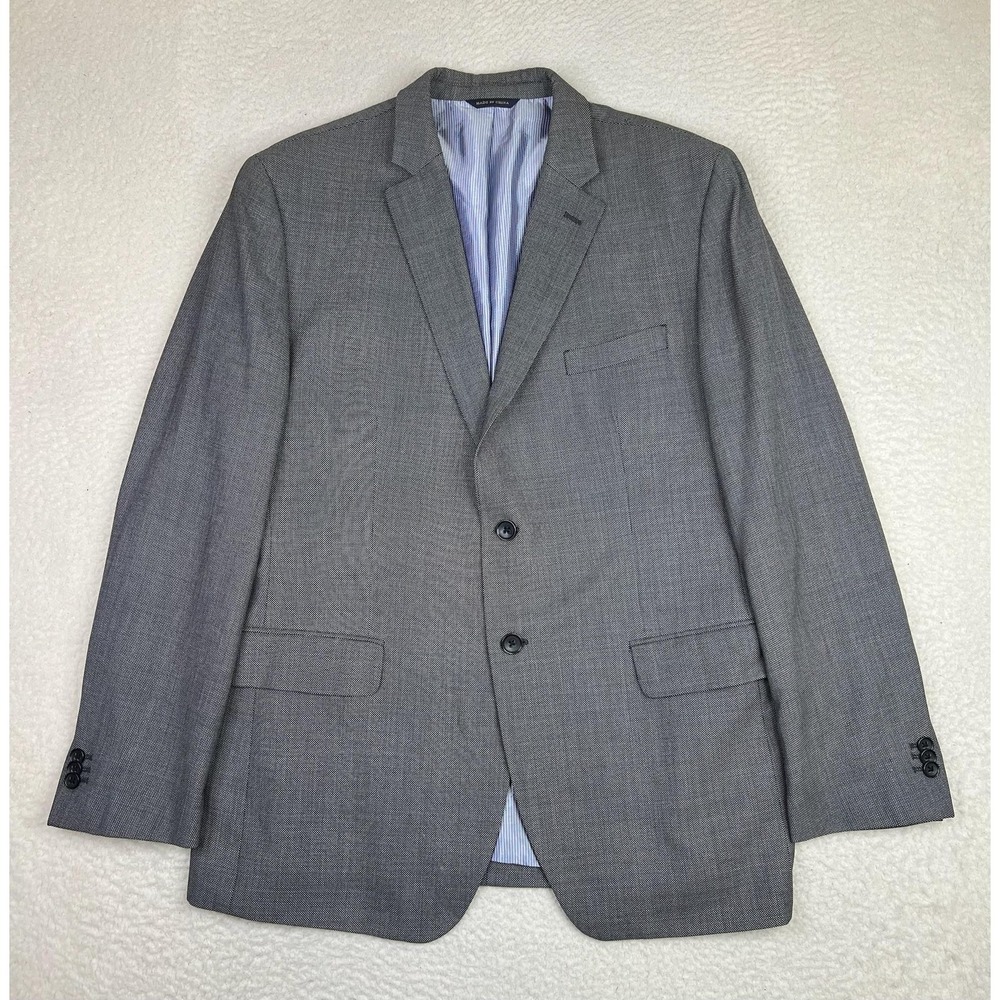 Banana Republic Mens 44R Gray Geometric Wool Tailored Fit 2 Button Suit Jacket